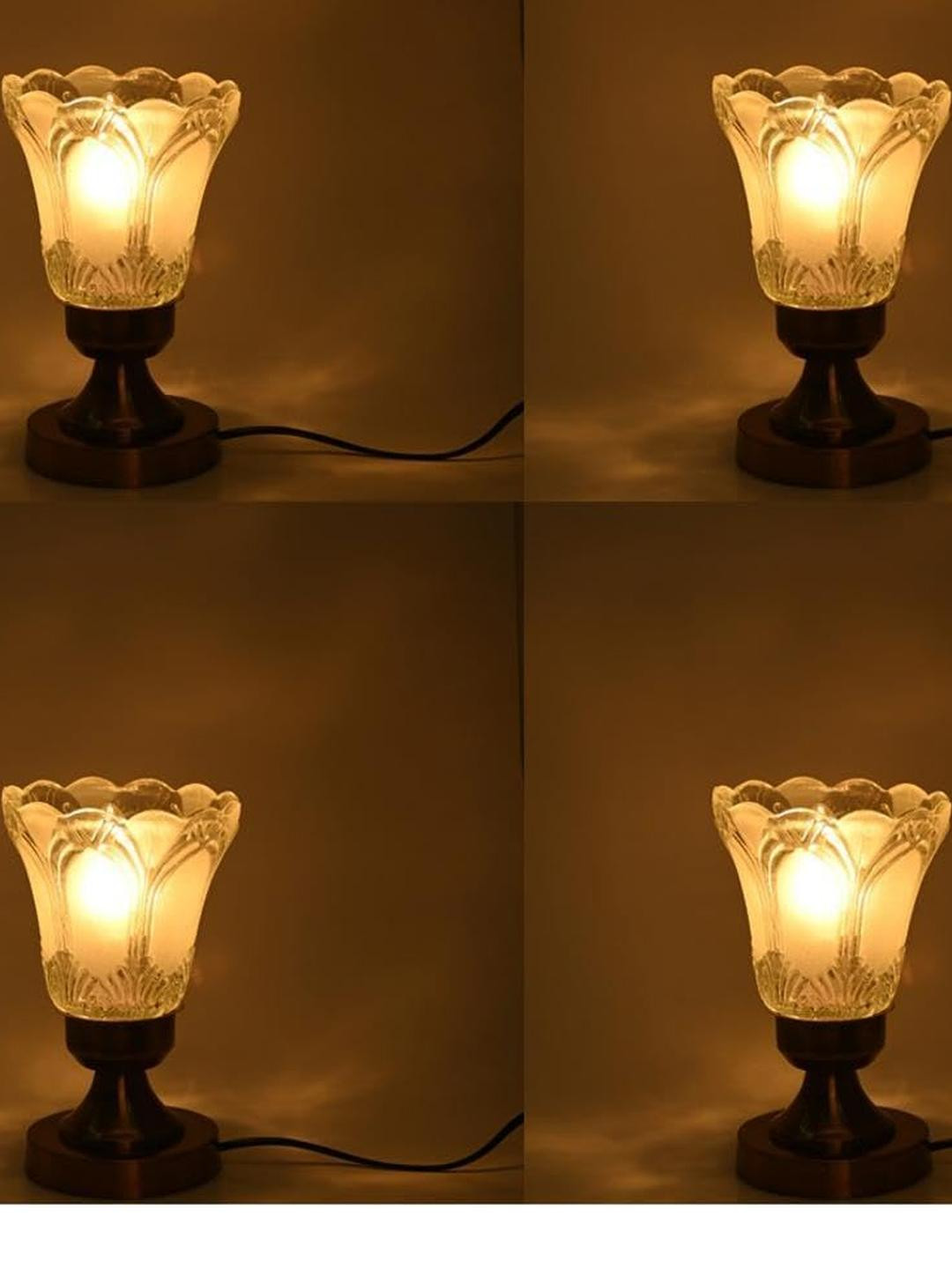 SOMIL White Printed Set Of 4 Glass Cylindrical Shaped Table Lamp