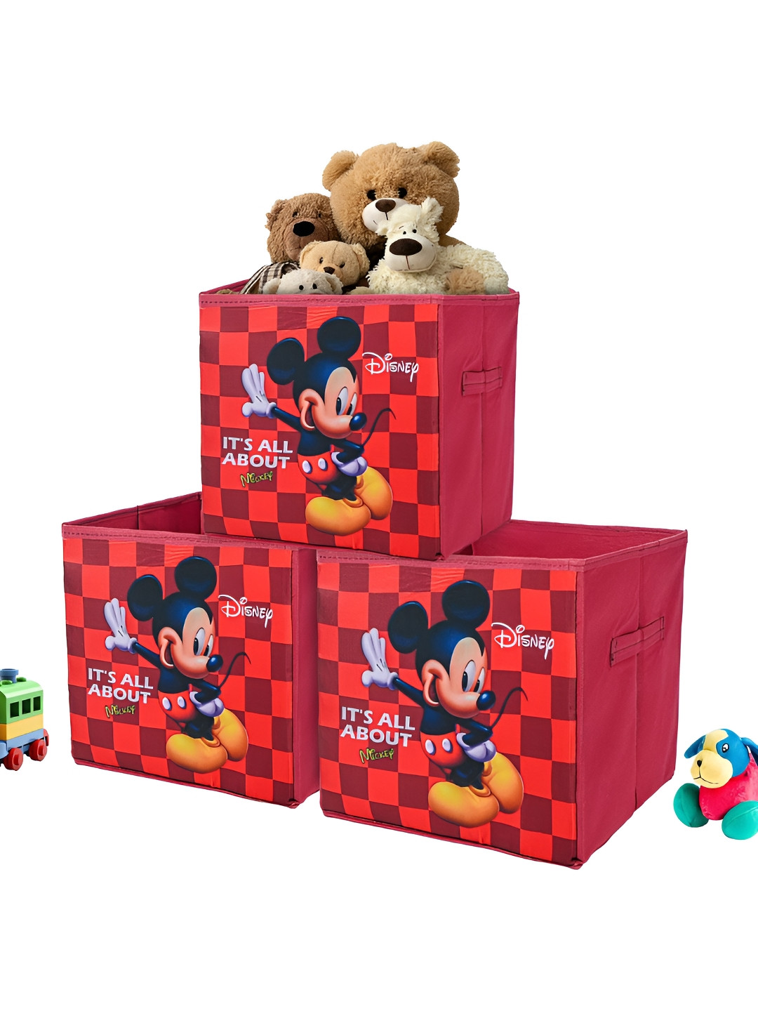 YK Maroon & Red 3 Pieces Disney Mickey Check Printed Multi-Utility Organisers