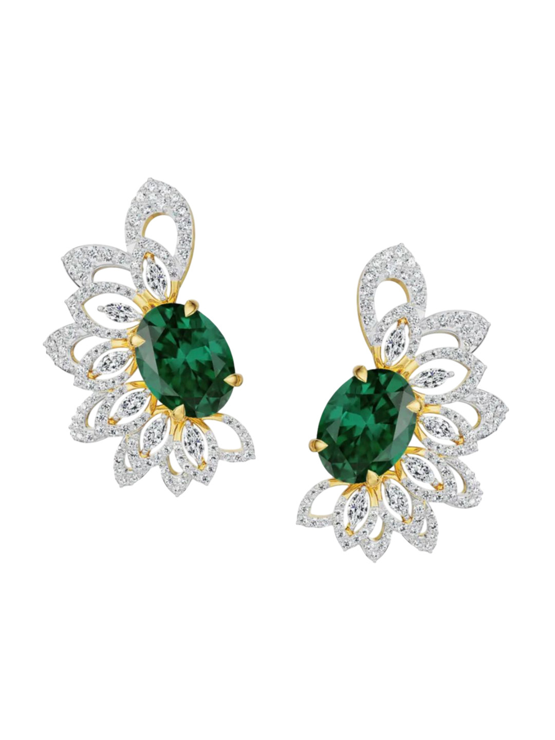 Emori 14KT Gold Butterfly Emerald Earrings With Lab Grown Diamond - 9.04 g