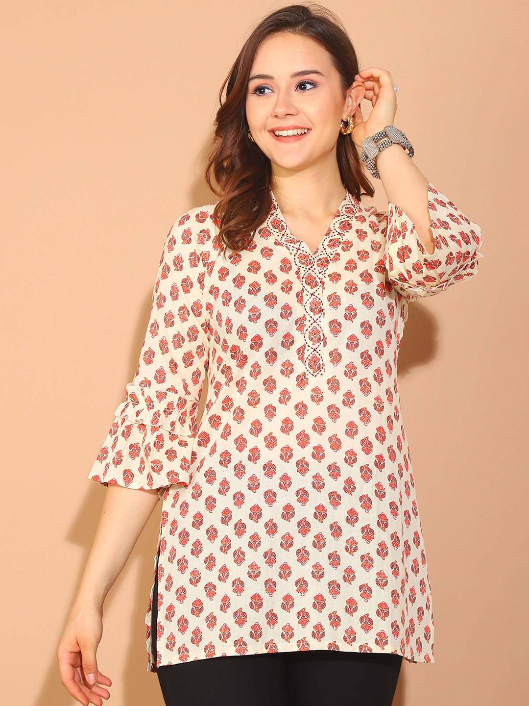 KALINI Women Floral Printed Kalamkari Daily Cotton Straight Kurta