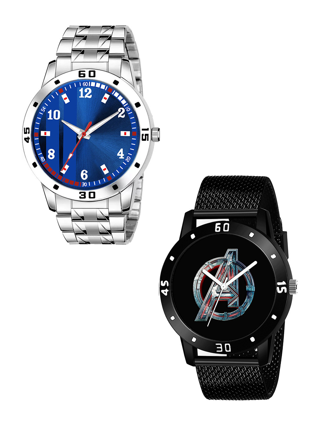 JUST LIKE Unisex Pack Of 2 Printed Dial & Stainless Steel Analogue Watch WATGNM82GCQFGBHX