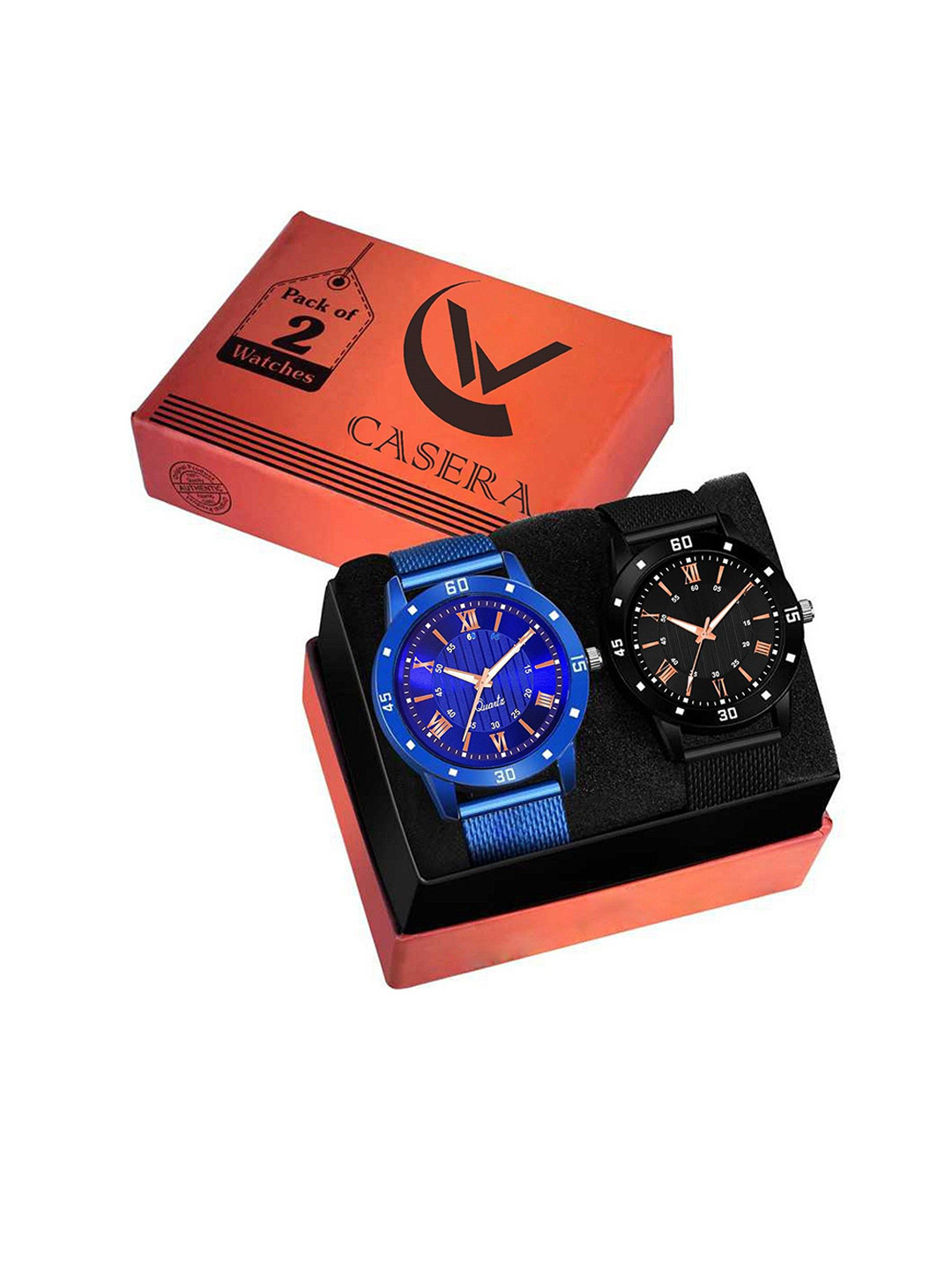 JUST LIKE Unisex Pack of 2 Couple Analogue Watch Magnet Siko brown Leathers