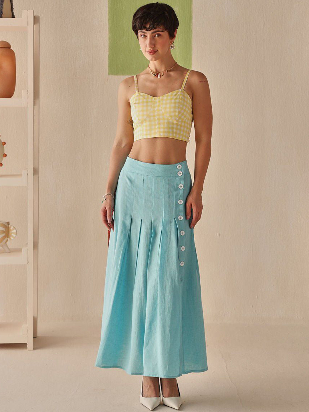 Sage by Mala High-Rise Pleated MaxiSkirt