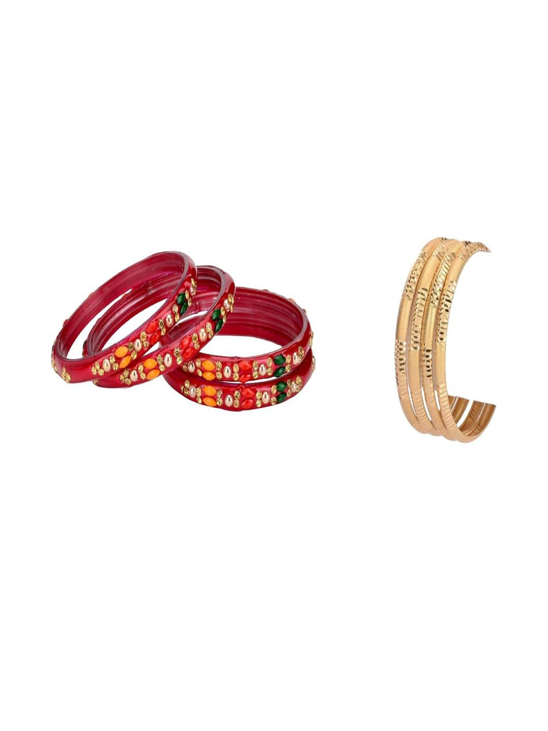 SOMIL Set Of 8 Multicolored Alloy Artificial Stones and Beads Antique Bangles