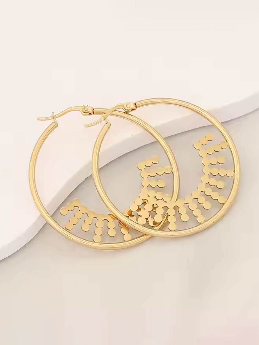 DKane Designs Stainless Steel Gold-Plated Sun Rays Shaped Hoop Earrings