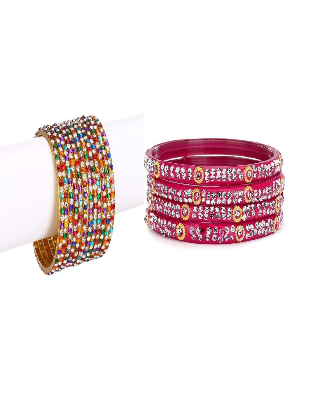 SOMIL Set Of 16 Multi Colored Artificial Stones and Beads Bangles Set