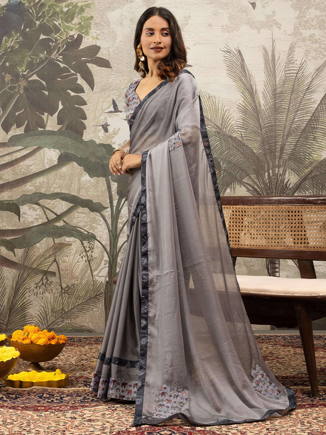 Sedora Couture Floral Embroidered Patchwork Saree