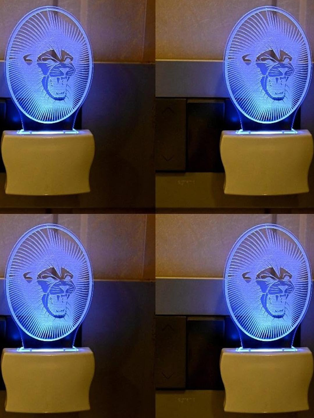 SOMIL Green & Blue Pack Of 4 Acrylic Lion Printed Glass With LED Night Lamps