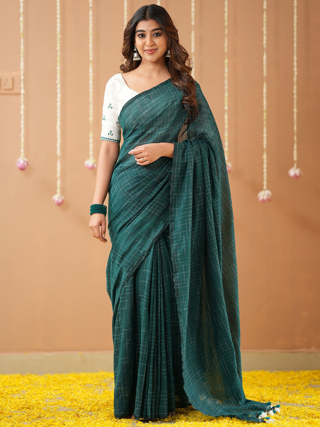 RAAG VARNAM Green Cotton Saree with Designer Blouse