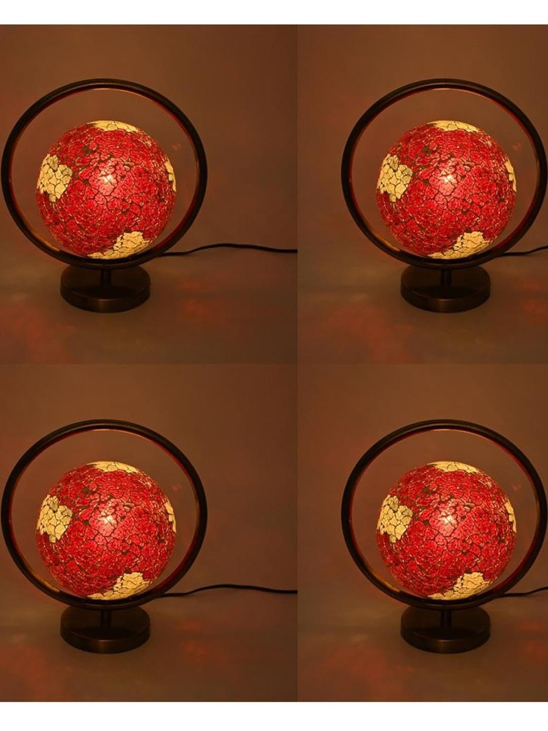SOMIL Set of 4 Red Printed Glass Globe Shaped Table Lamp