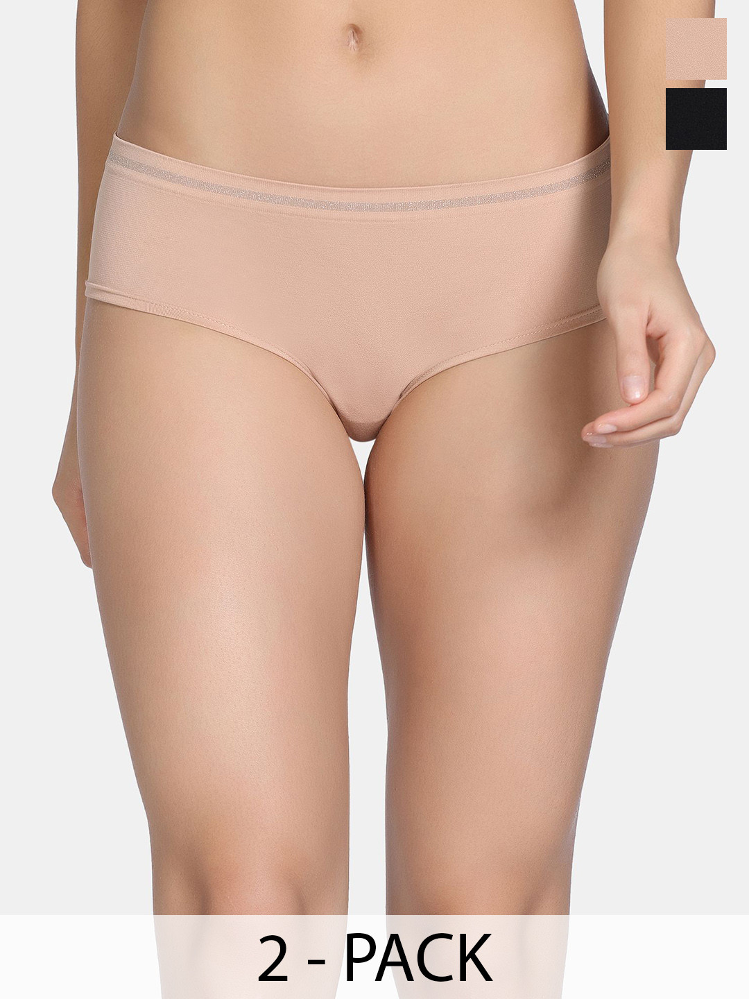 Zivame Pack Of 2 Low-Rise Full Coverage Hipster Briefs ZI28D1-Black Beauty Maple Sugar