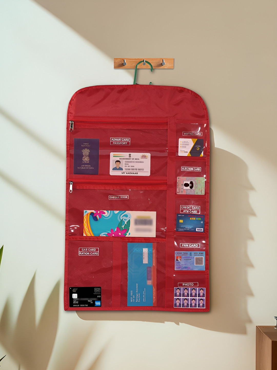 Aura Red & Transparent Foldable Wardrobe Hanging Document Holder Organiser