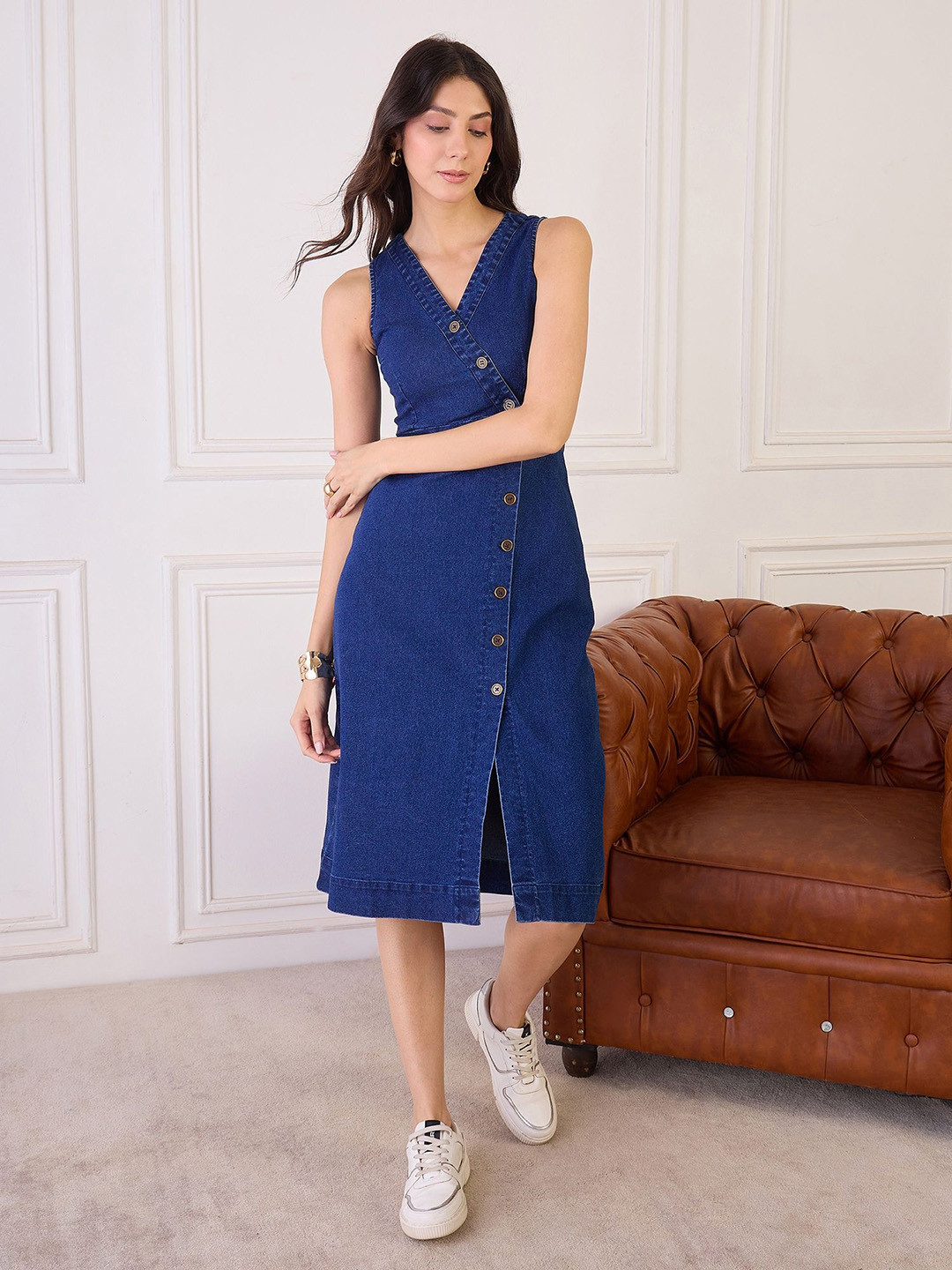 Orchid Blues Denim Wrap Midi Dress