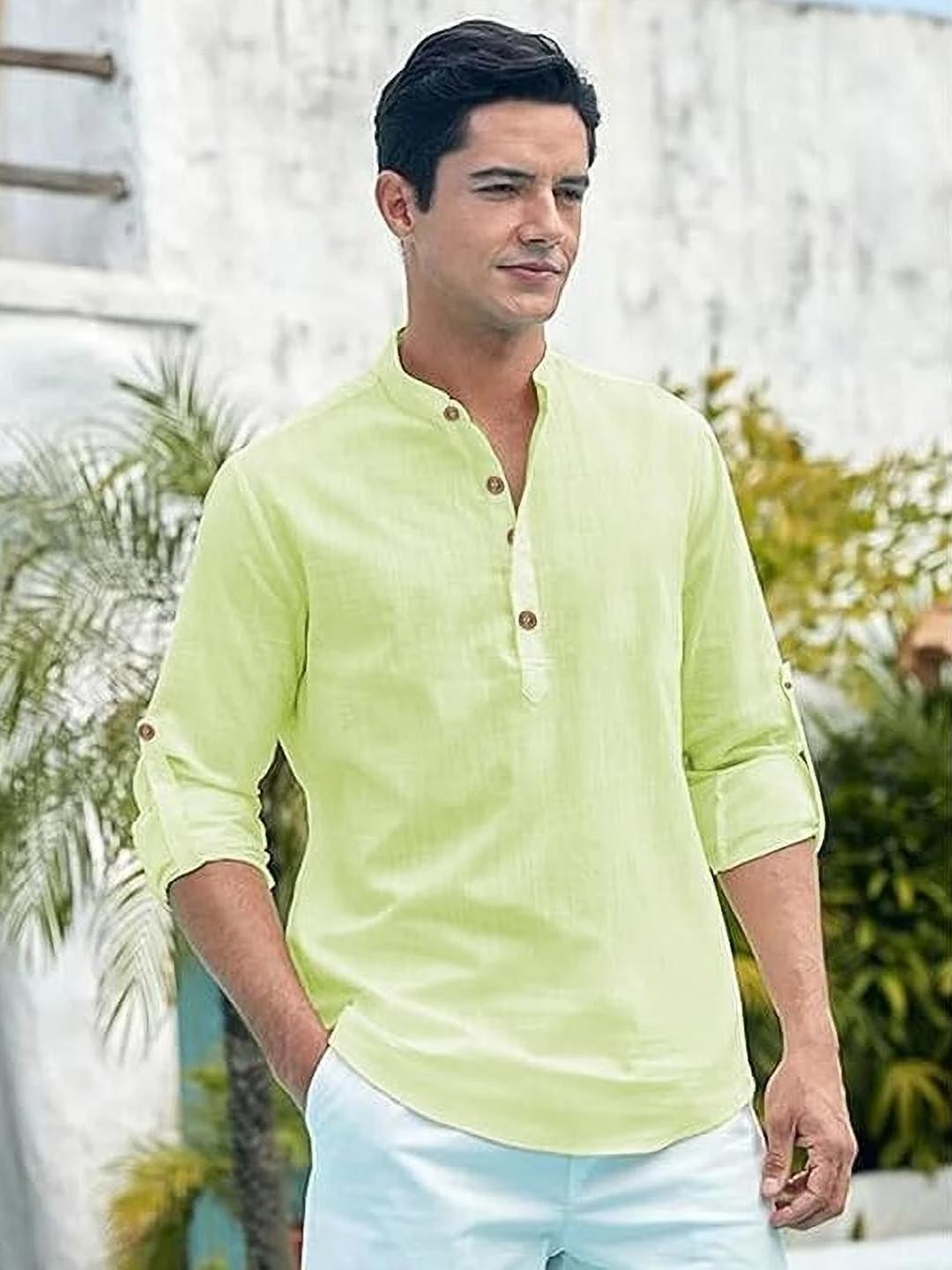 Edin Men Sea Green Straight Blended Kurtas