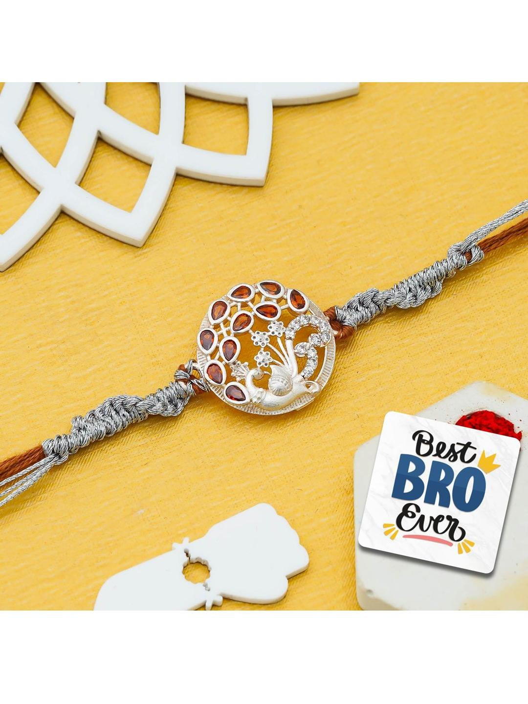 eCraftIndia Stone-Studded Rakhi With Best Bro Ever Fridge Magnet
