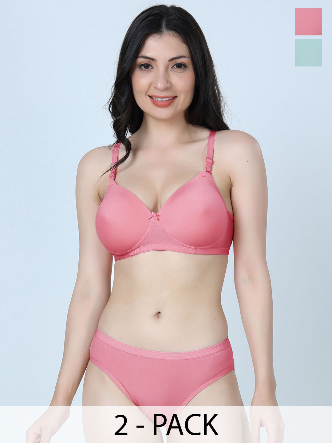 SHYAM SONS FLAIR Pack Of 3 Heavily Padded Lingerie Set 340Set-SeaGreen-Brown-Onion