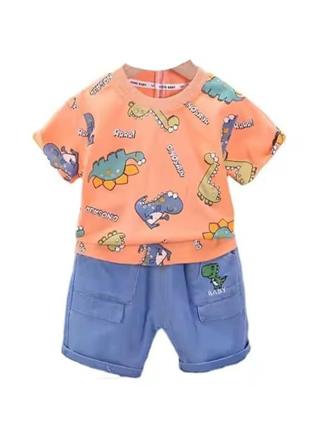 KIDDOLO Kids Printed Round Neck Half Sleeves Pure Cotton T-shirt With Short