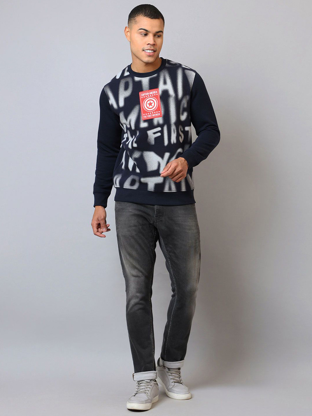 Free Authority Men Captain America Printed Pullover Sweatshirt