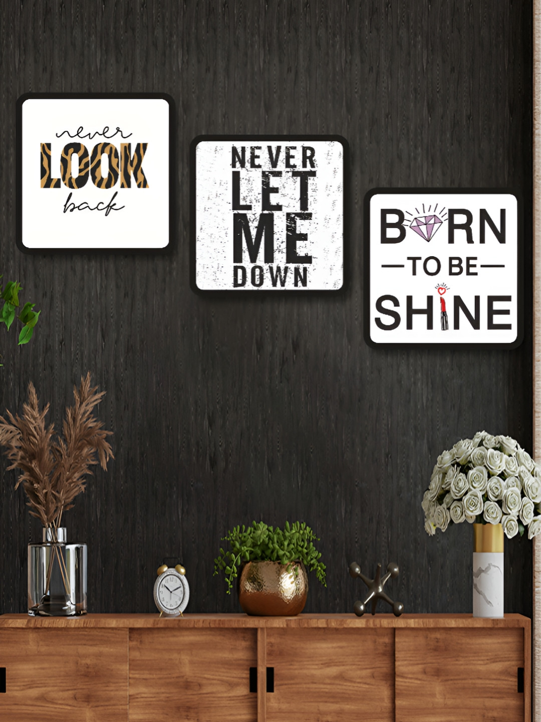 Livin'luxe Black & White 3 Pieces Framed Motivational Typography Quote Wall Arts