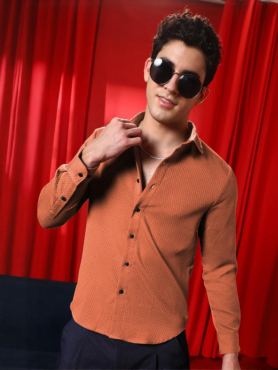 SZN Men Casual Solid Textured Shirt