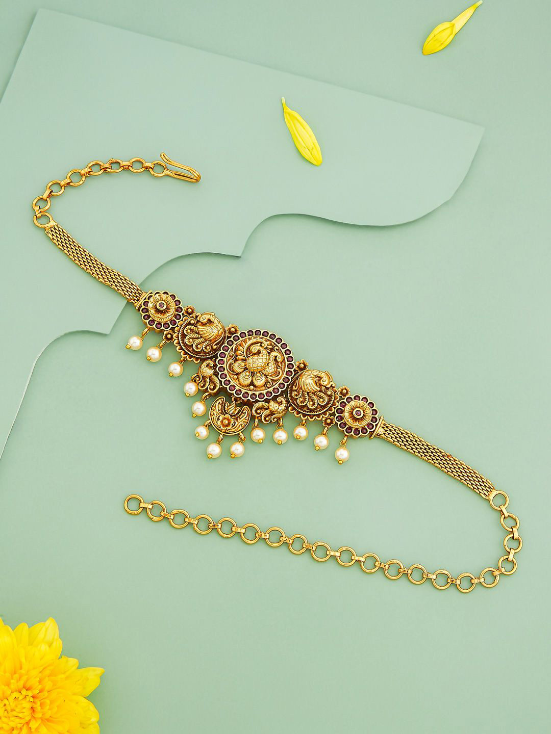 Kushal's Fashion Jewellery Gold-Plated Ruby Studded Armlet Bracelet