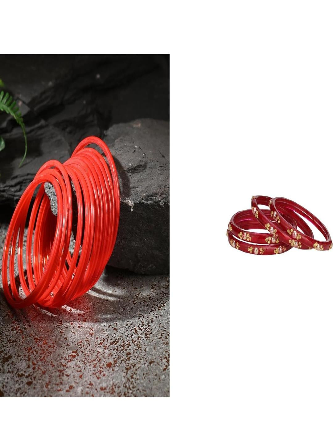 SOMIL Set Of 16 Red And Maroon Glass Artificial Stones and Beads Bangles