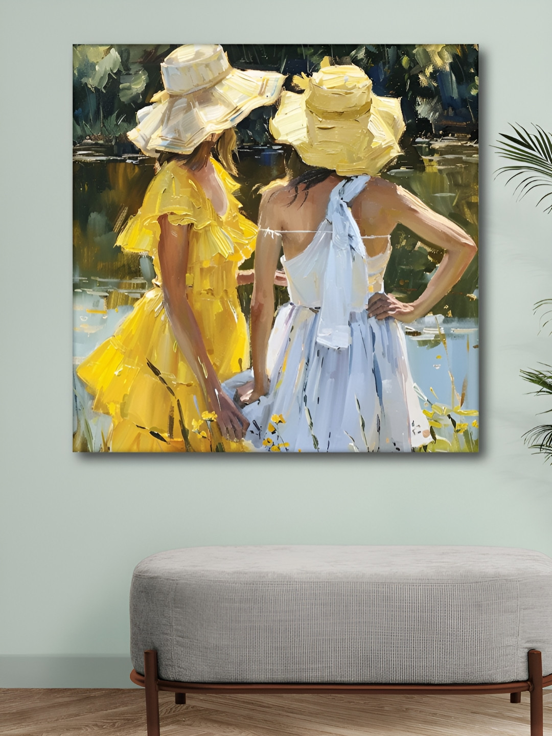 Myntra Elegant Homes Two Women In Brimmed Hats Canvas Wall Painting