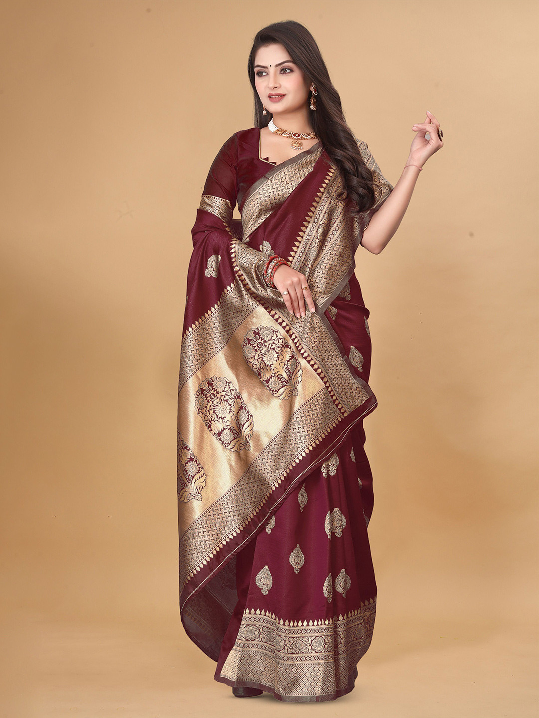 oxalis Ethnic Motifs Woven Design Zari Kanjeevaram Saree
