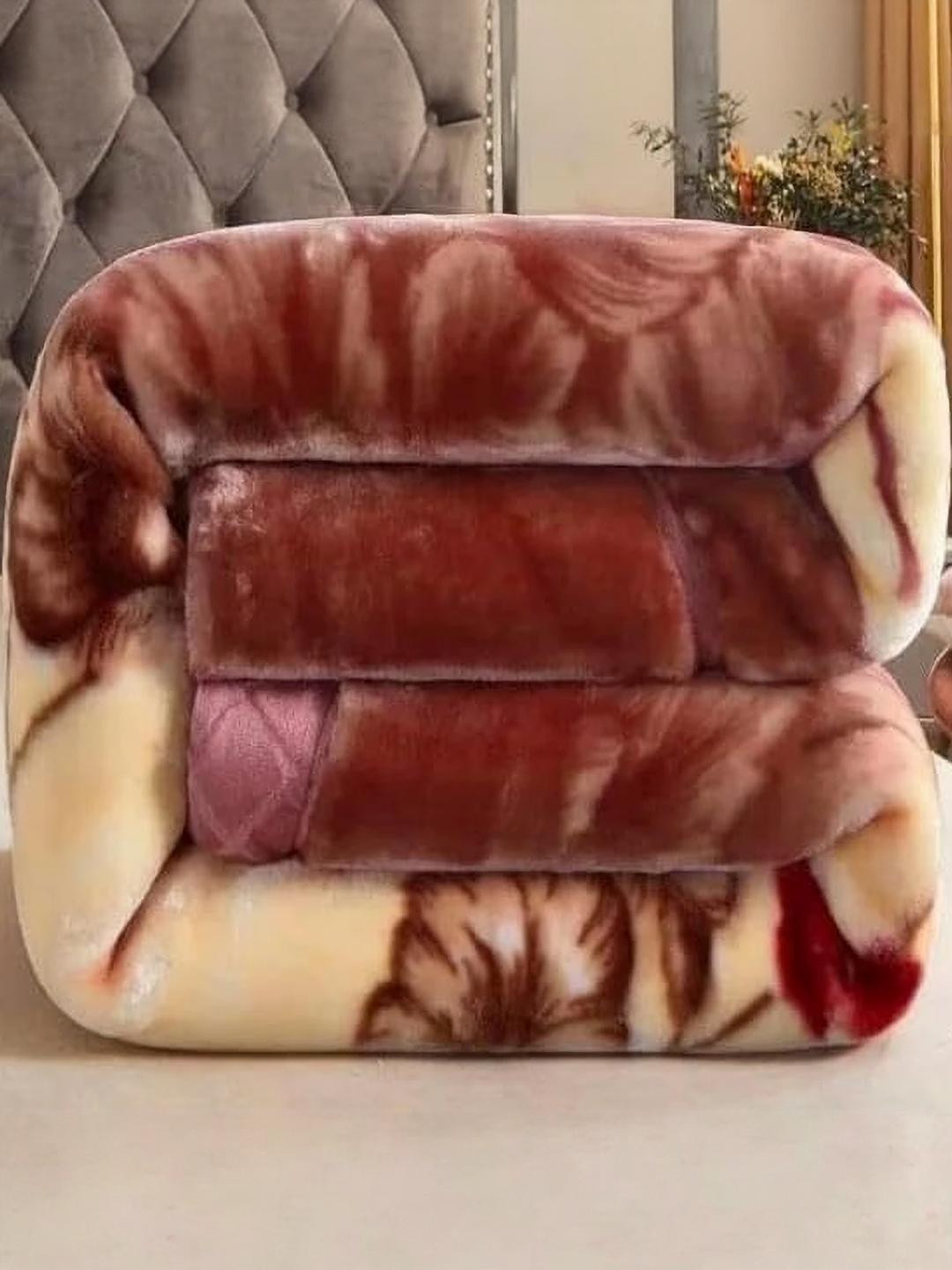 Doristyle Brown 500 GSM Printed Double Bed Blanket