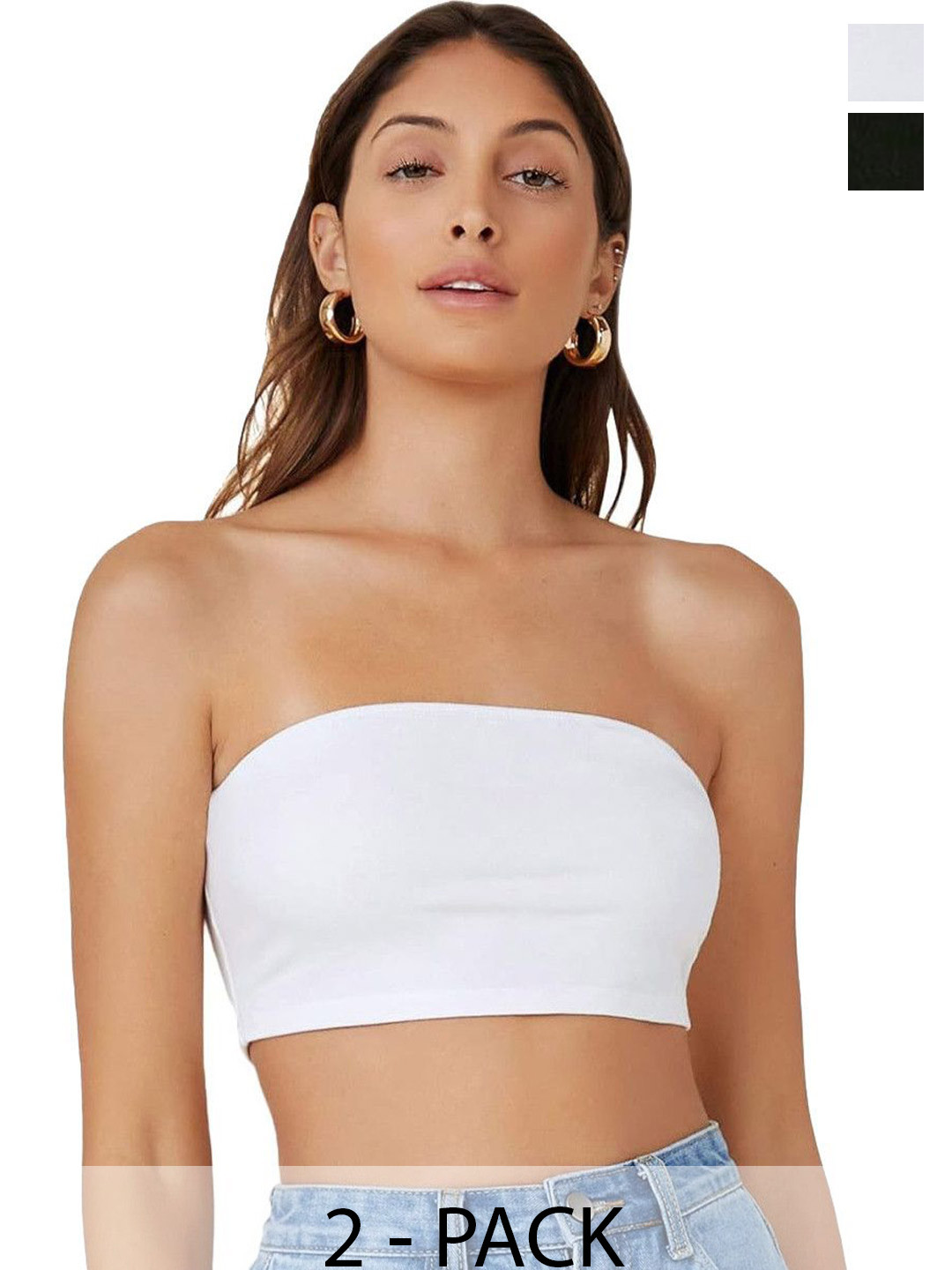 SRISARAS Pack Of 2 Strapless Tube Crop Top
