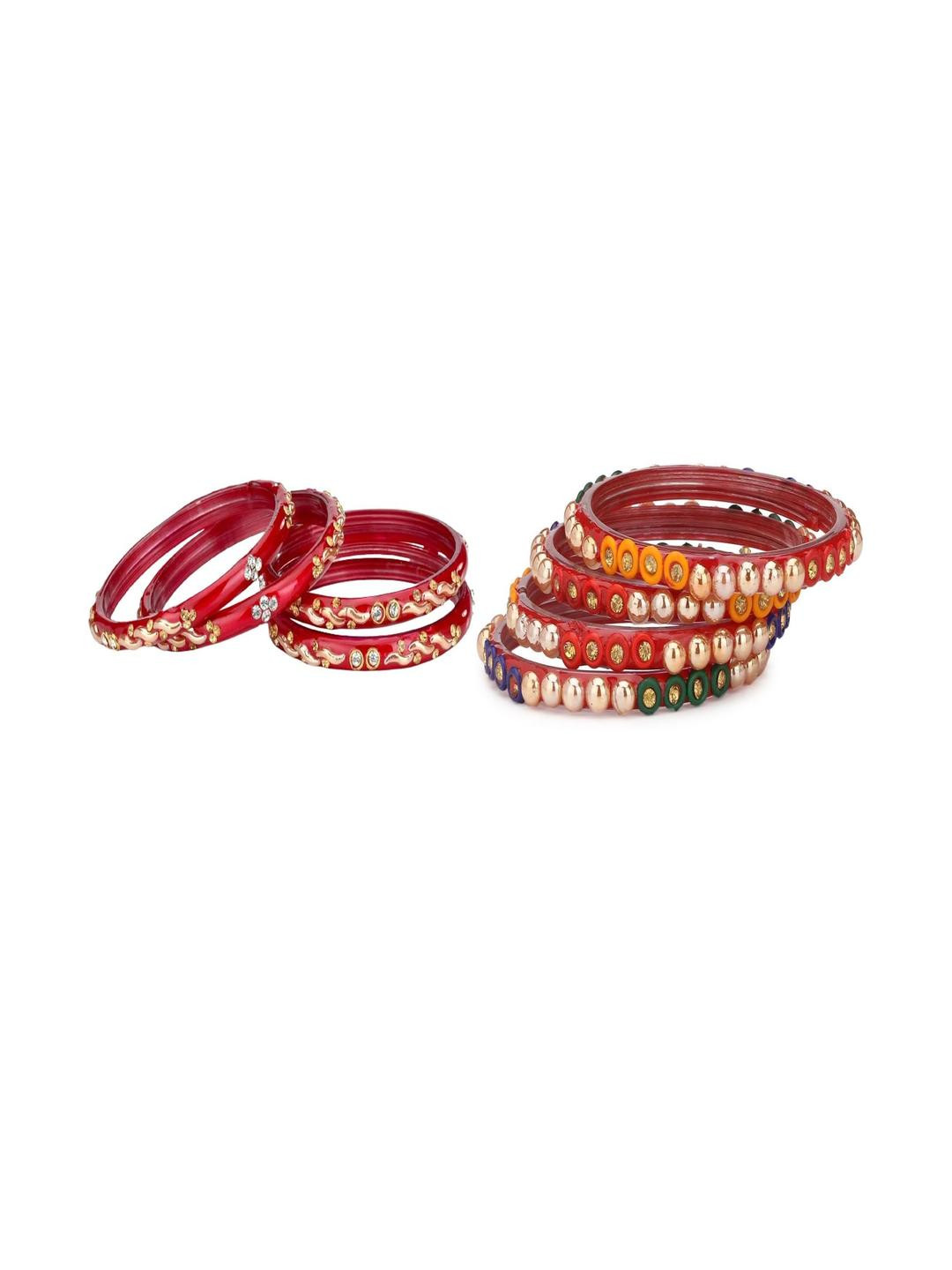 SOMIL Set Of 8 Red And Multicolor Glass Artificial Stones and Beads Bangles