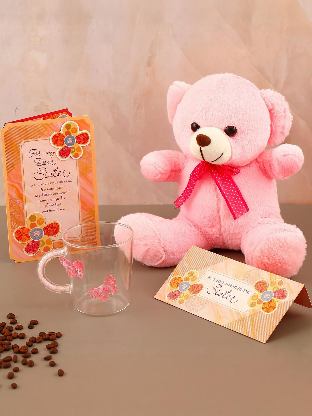Archies Pink Butterfly Mug with Teddy and Greeting Card