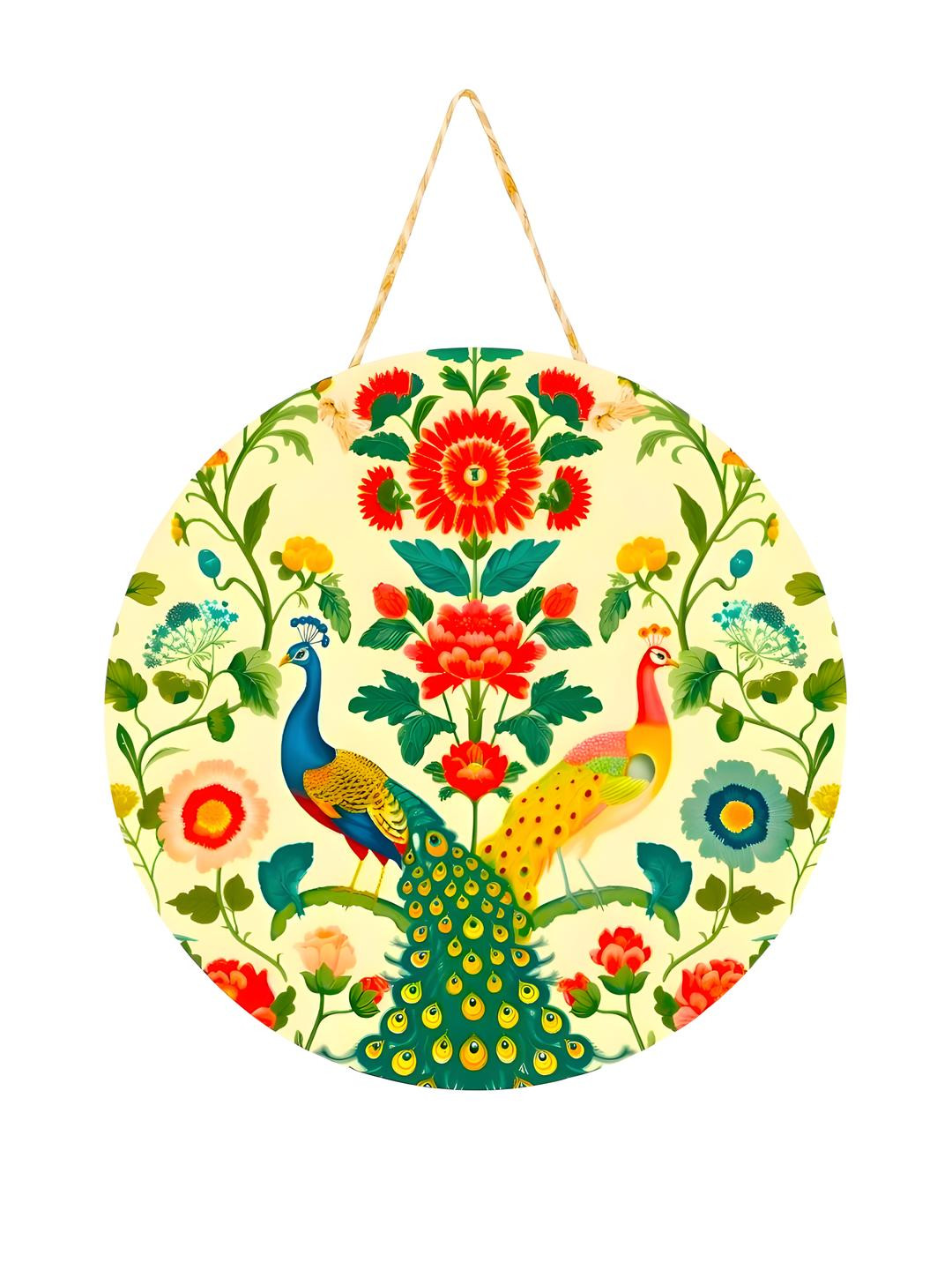 Unihouse Floral & Peacock Design Wooden Wall Hangings