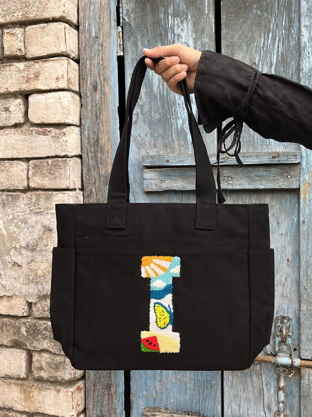 TSANTA Floral Printed I Letter Structured Pure Cotton Tote Bag