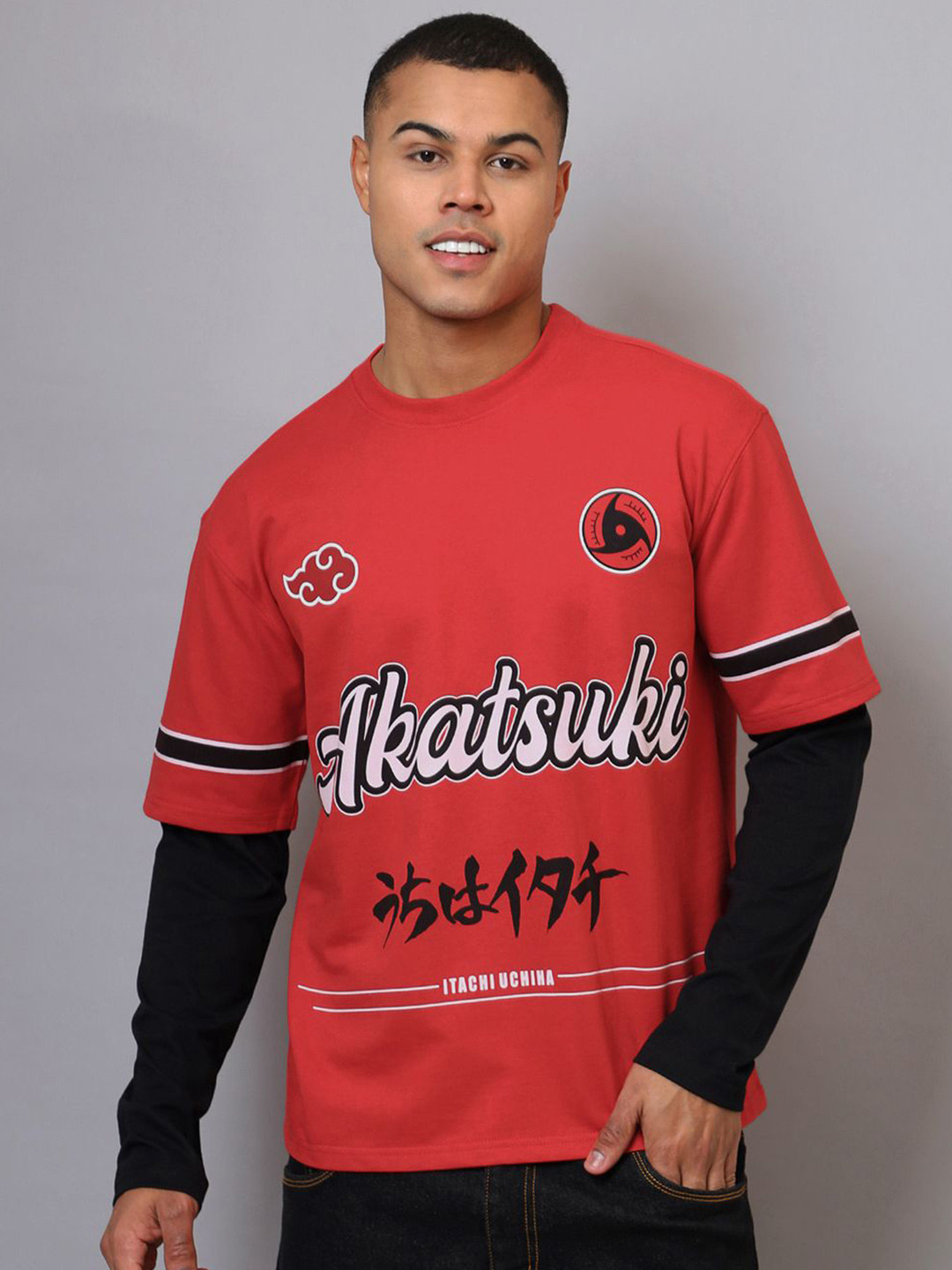 Free Authority Men Naruto Typography Printed Round Neck Oversized T-shirt