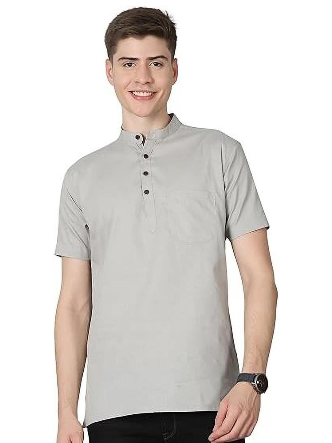 Edin Men Grey A-Line Blended Kurtas