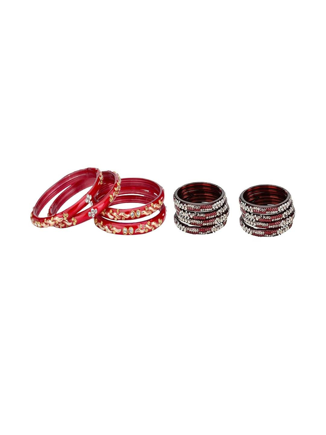 SOMIL Set Of 12 Red And Maroon Glass Artificial Stones and Beads Bangles