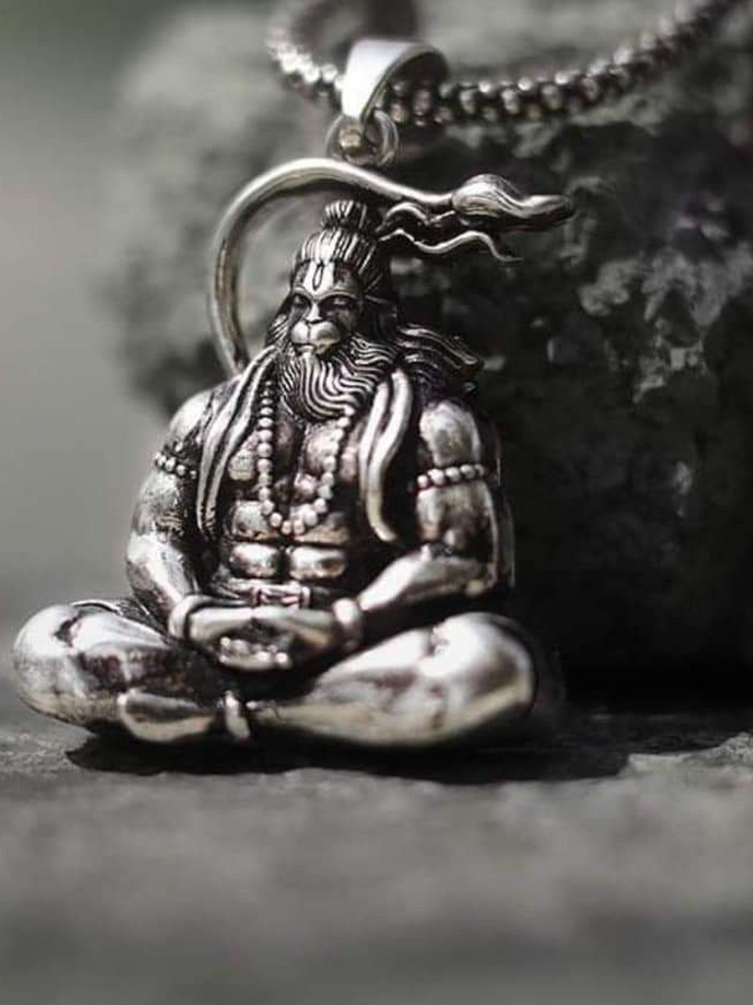 RV Jewels Unisex Stainless Steel Silver-Plated Hanuman ji Circular Shaped Pendant