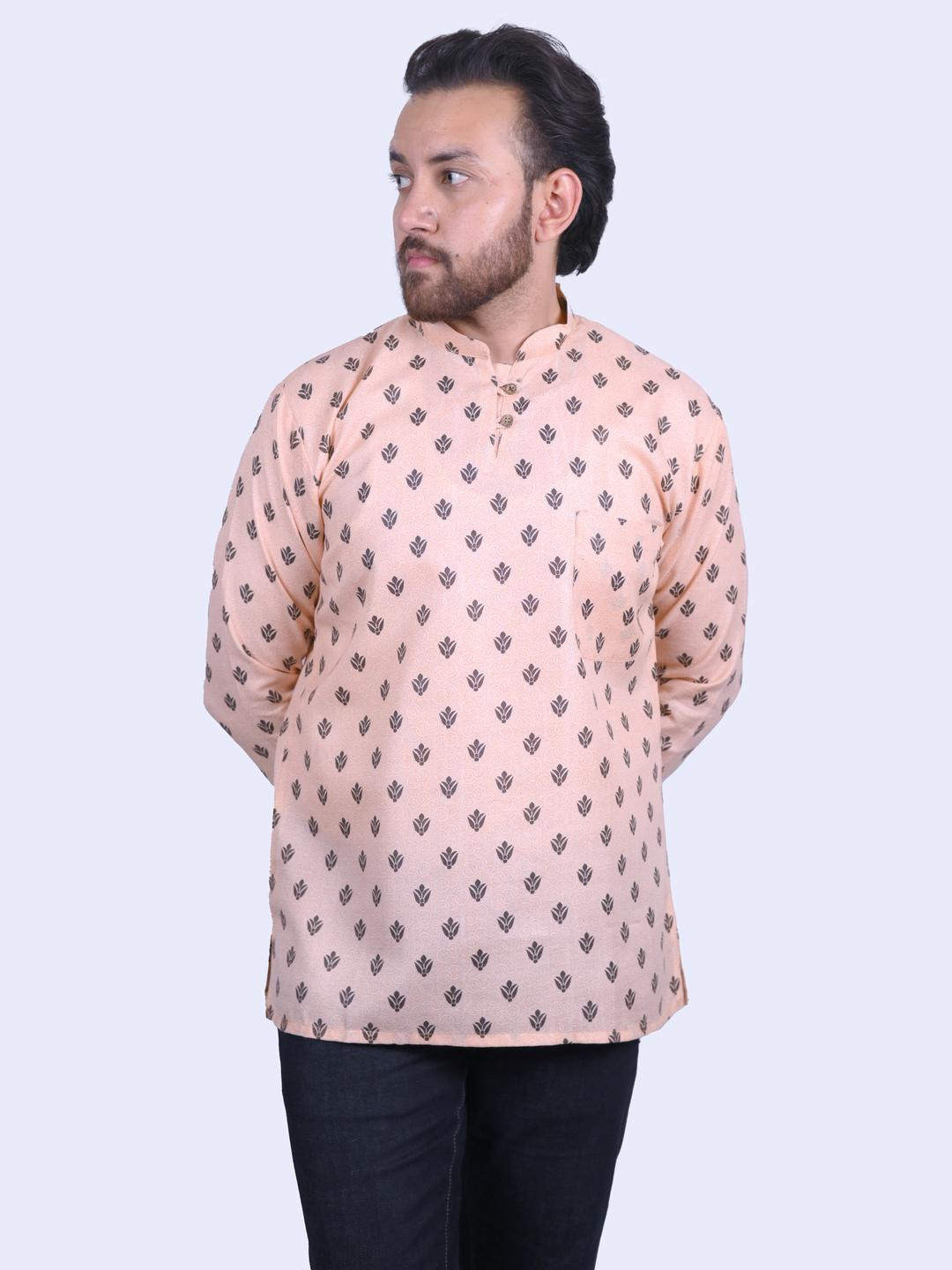 Mens short casual comfortable printed Peach Kurta 36
