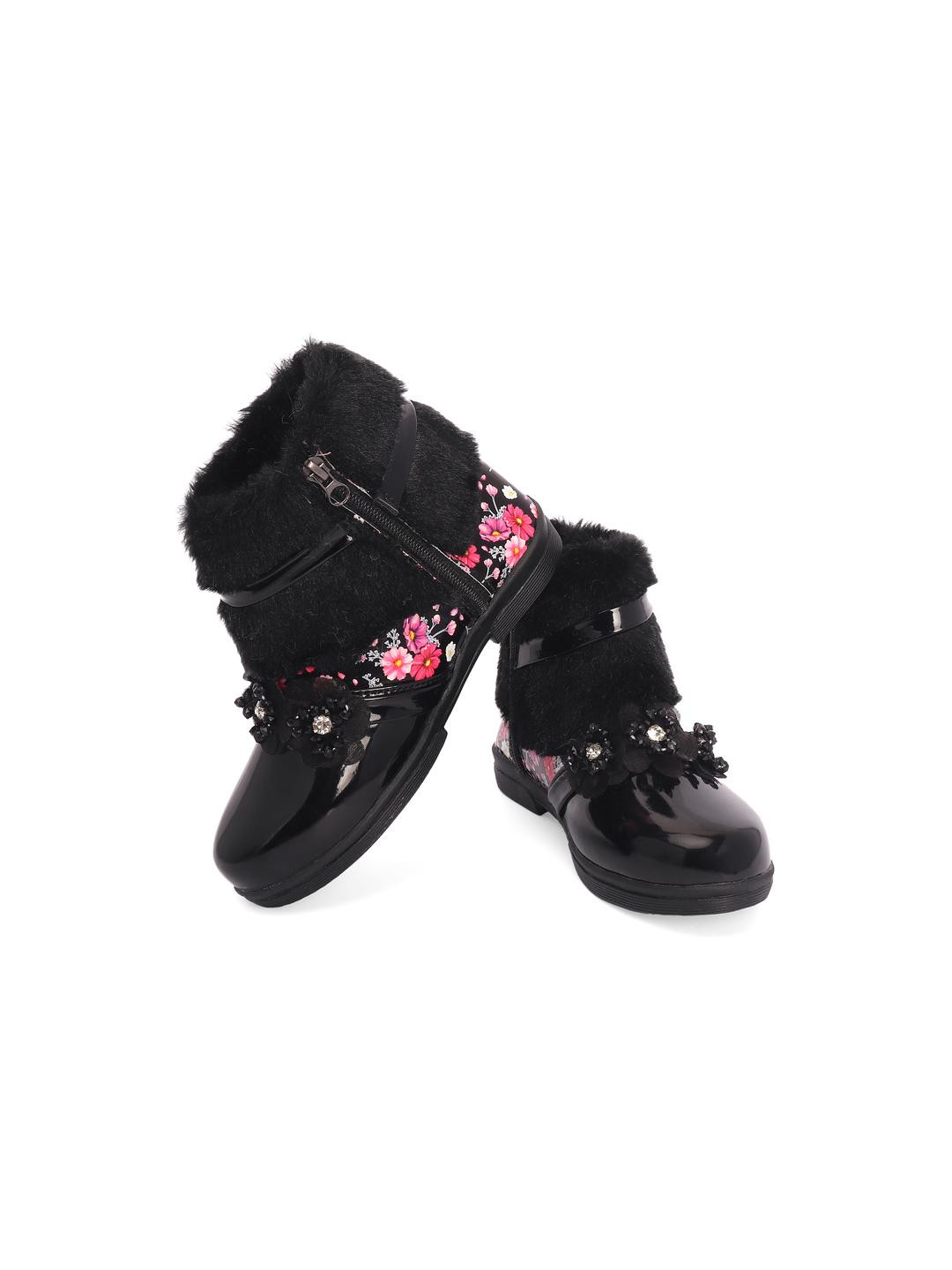 Freeplay Girls Floral Boots with Faux Fur & Flower Detail
