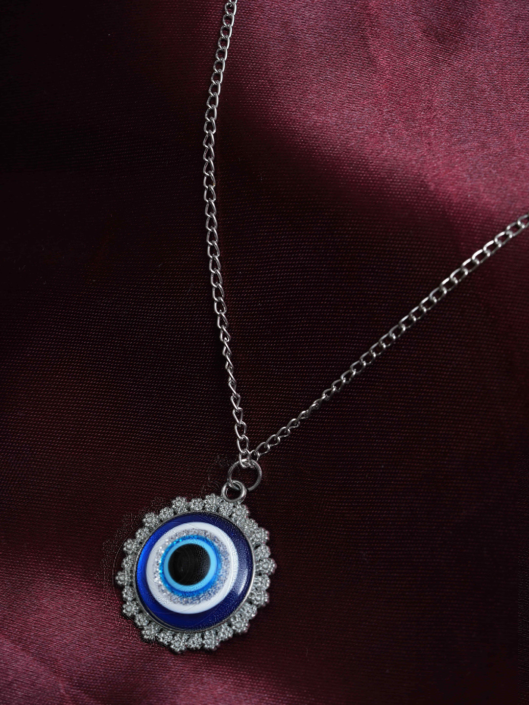 STYOLLO Silver-Plated Evil Eye Protector Floral Pendant With Chain