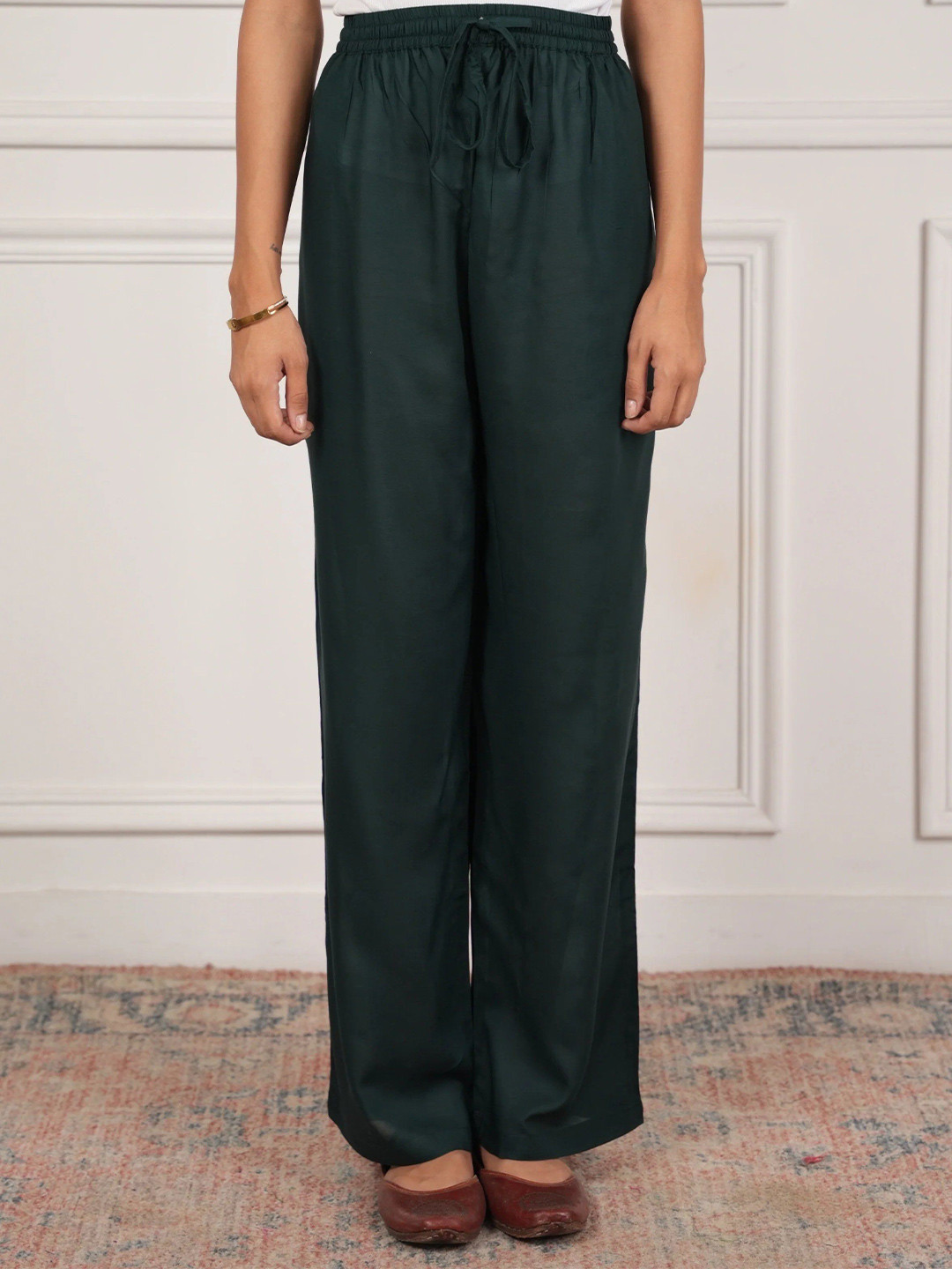 HOUSE OF KARI Women Green Rayon Cotton Pants