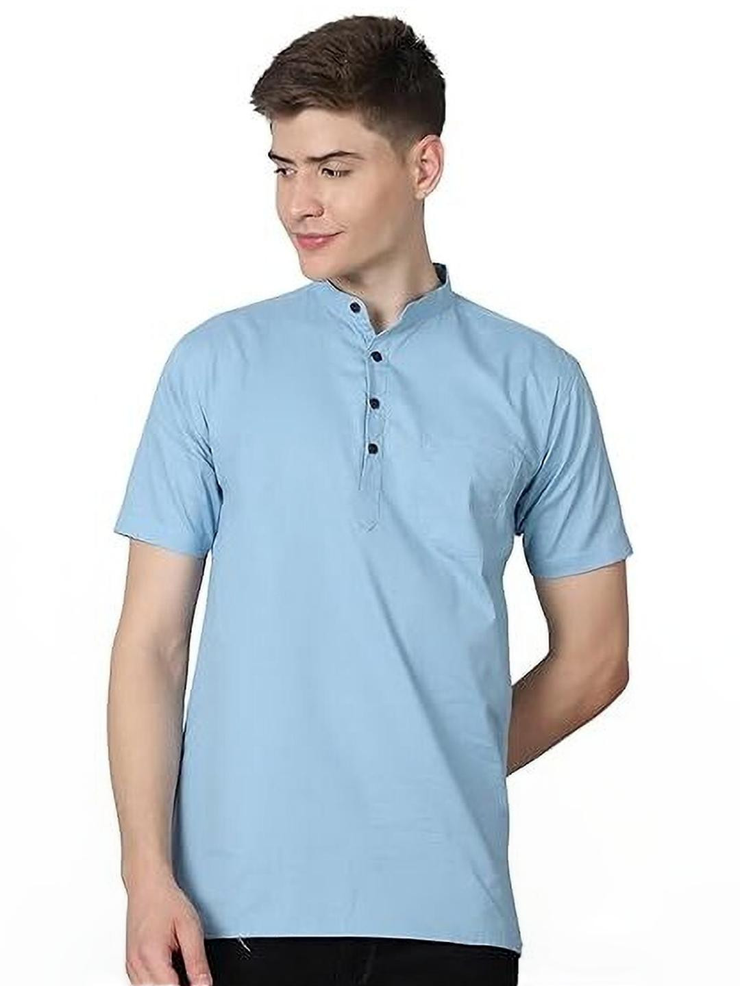 Edin Men Turquoise Blue A-Line Blended Kurtas