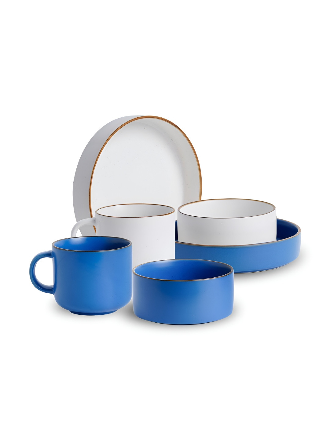 SHAY Blue & White 6 Pieces Ceramic Dishwasher and Microwave Safe Dinner Set
