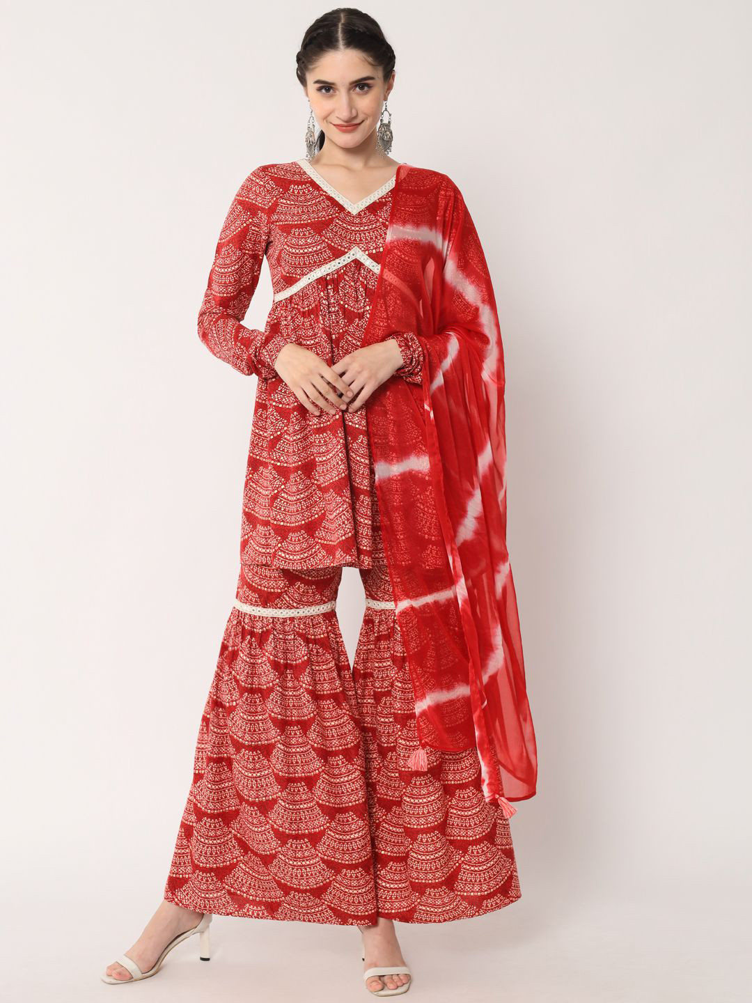 THE FAB FACTORY Women Ethnic Motifs Printed A-Line Kurta with Sharara & Dupatta