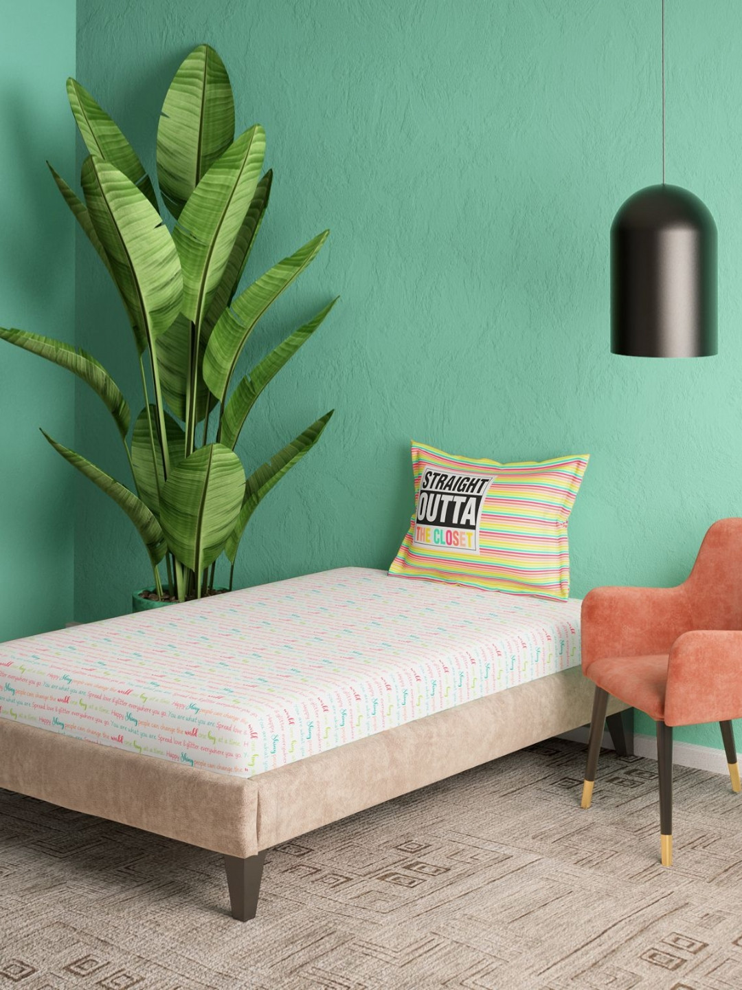 Portico Liberty Threads White Abstract Cotton 144 TC Single Bedsheet Set-2.24mx1.50m