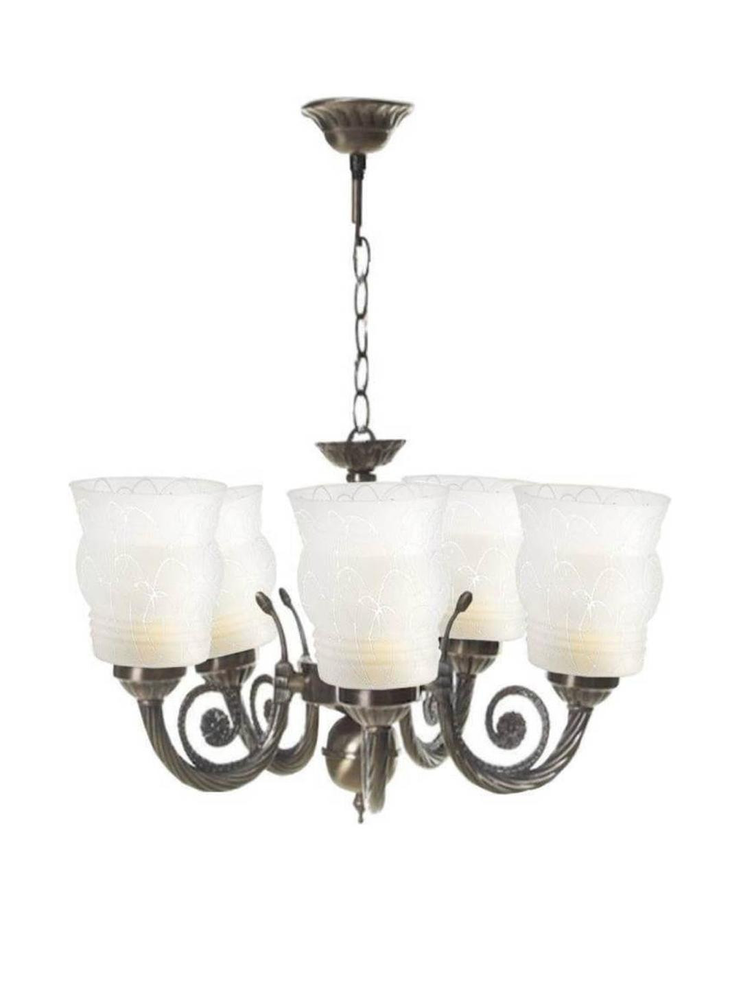 Somil Antique 5-Light Chandelier with Glass Shades, White Lighting Effect, Metal Fitting. LED Compatible. Dia: 42 X 42 X 100 Cm.