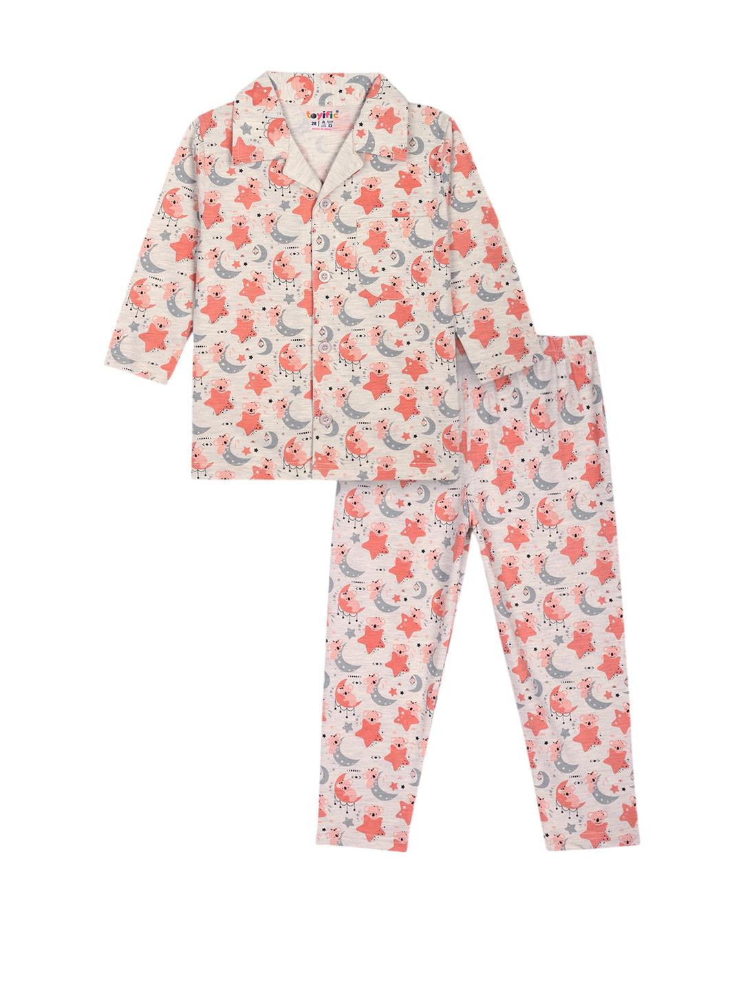 Unisex Kids Pure Cotton Full Sleeves Printed Night Suit, Sleepsuit for Kids