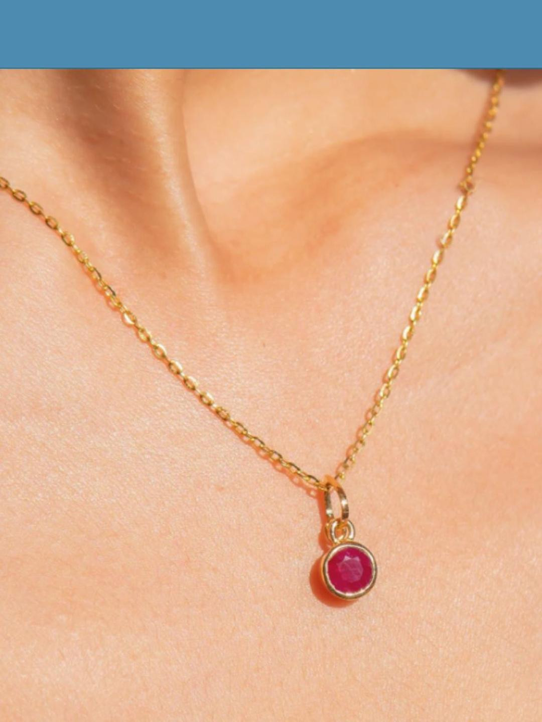 Tipsy closet Pink Gold-Plated Faux Ruby Stainless Steel Necklace