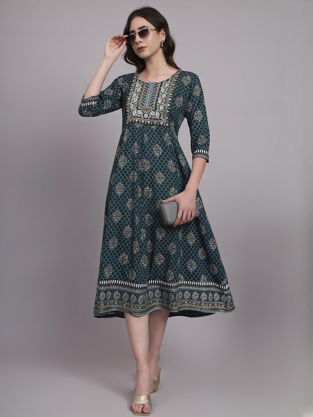 Angkor Women Green  Viscose Rayon Kurtas